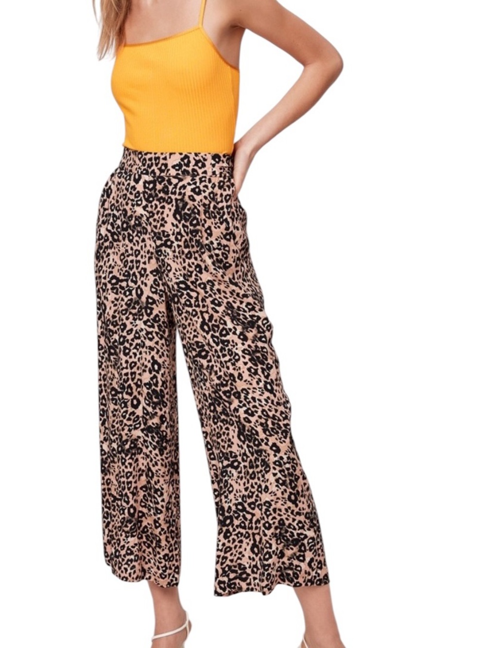 Wilfred Faun wide leg cropped ankle pant leopard print Sz L excellent condition
